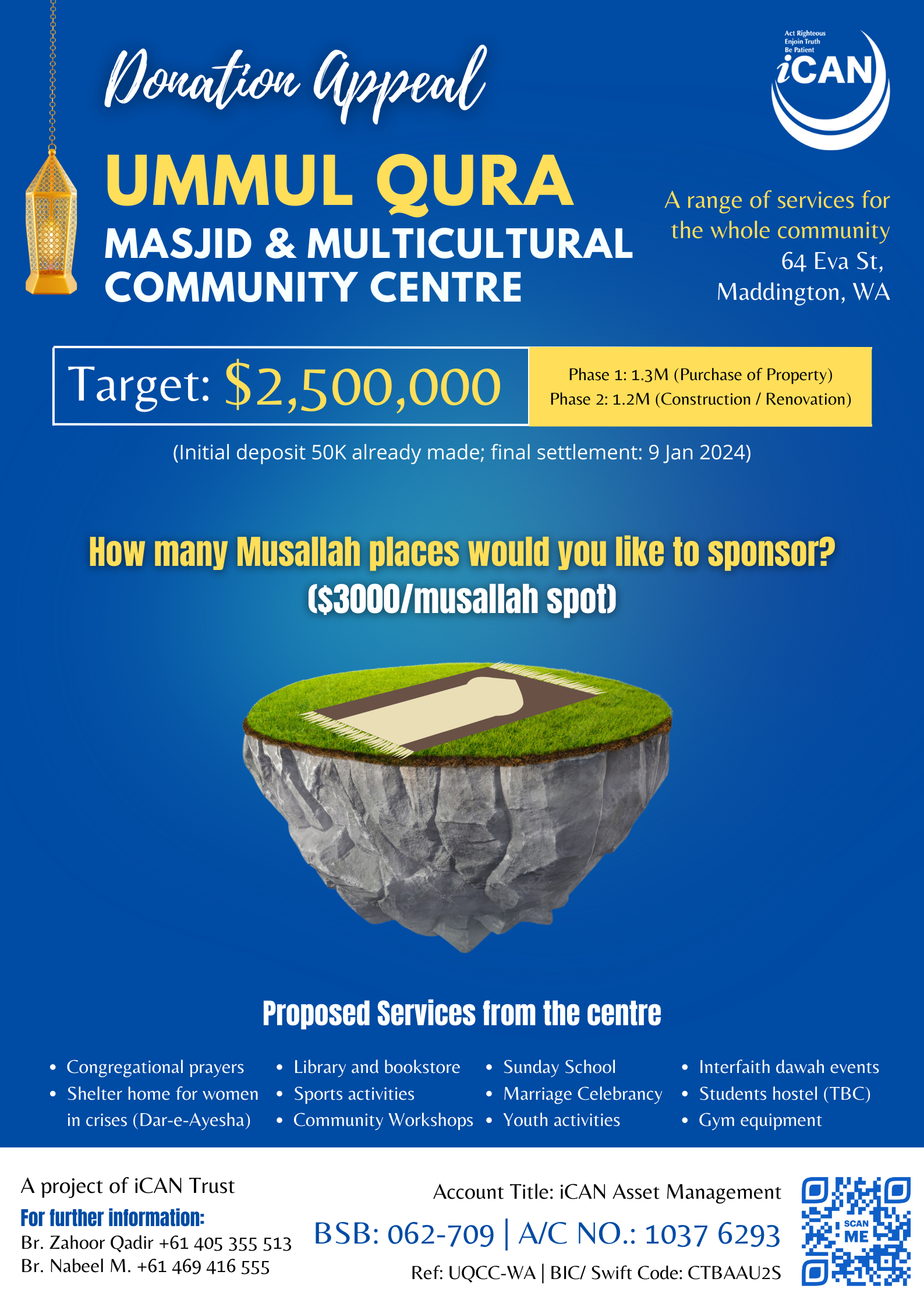 Sponsor A Musallah Space – Ummul Qura Masjid, WA – a project of iCAN Trust